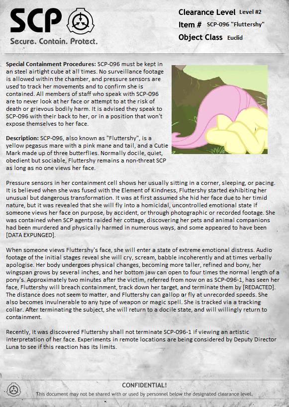 SCP-096 Fluttershy Document Blank Meme Template