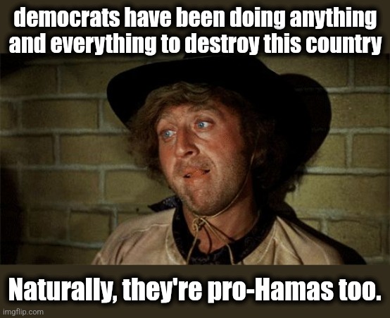 Of course they're pro-terrorist | democrats have been doing anything and everything to destroy this country; Naturally, they're pro-Hamas too. | image tagged in gene wilder,memes,democrats,hamas,terrorists,joe biden | made w/ Imgflip meme maker