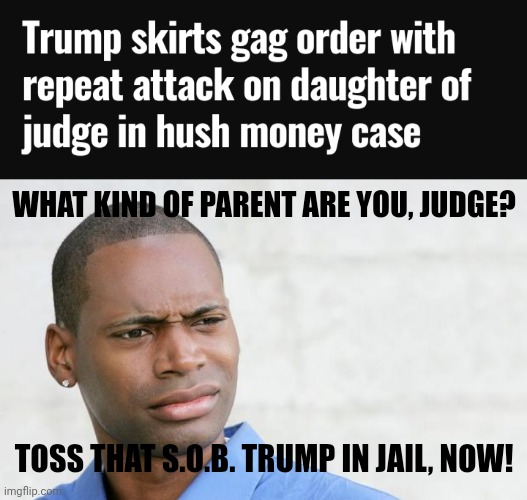 If fascism wins, it'll be because of centrist and institutionalist cowardice and overcautiousness. | WHAT KIND OF PARENT ARE YOU, JUDGE? TOSS THAT S.O.B. TRUMP IN JAIL, NOW! | image tagged in disgusted black man,right wing abuse,institutionalist cowardice,screw trump,they don't want to be seen as biased against evil | made w/ Imgflip meme maker