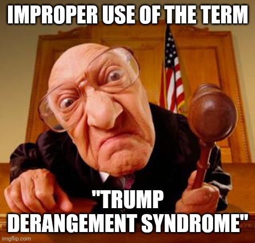 Mean Judge | IMPROPER USE OF THE TERM "TRUMP DERANGEMENT SYNDROME" | image tagged in mean judge | made w/ Imgflip meme maker