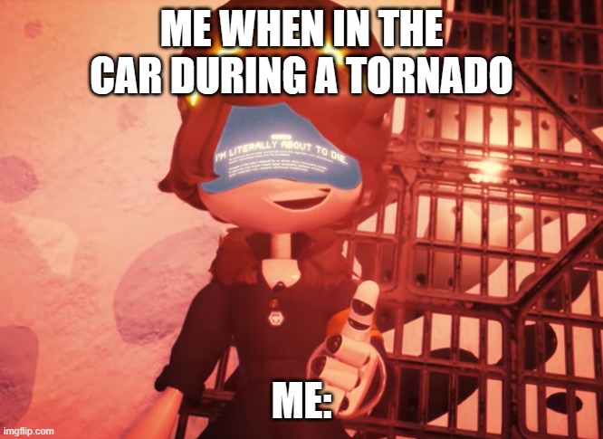I am literally about to die | ME WHEN IN THE CAR DURING A TORNADO; ME: | image tagged in i am literally about to die | made w/ Imgflip meme maker