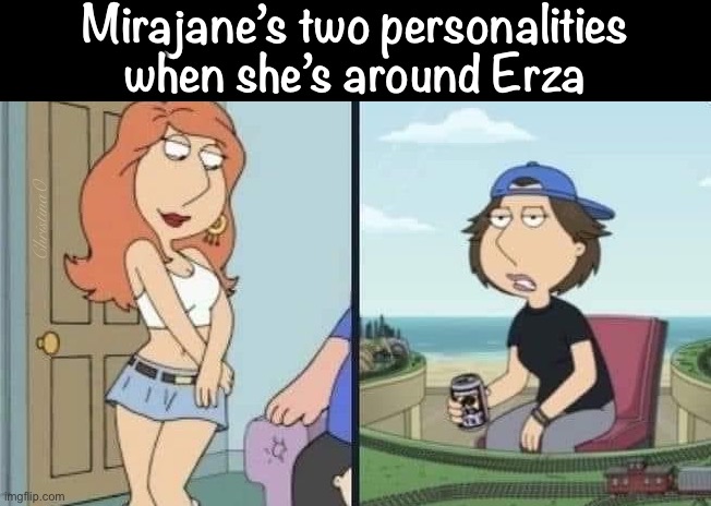 Mirajane and Erza Fairy Tail Memes | Mirajane’s two personalities when she’s around Erza; ChristinaO | image tagged in memes,fairy tail,fairy tail meme,fairy tail memes,mirajane strauss,erza scarlet | made w/ Imgflip meme maker