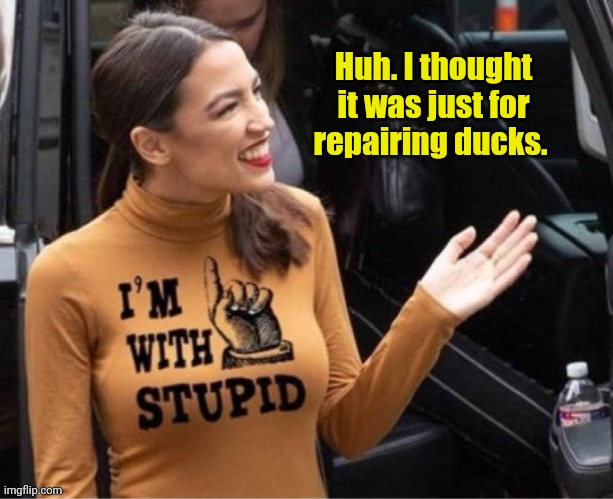 AOC genius | Huh. I thought it was just for repairing ducks. | image tagged in aoc genius | made w/ Imgflip meme maker