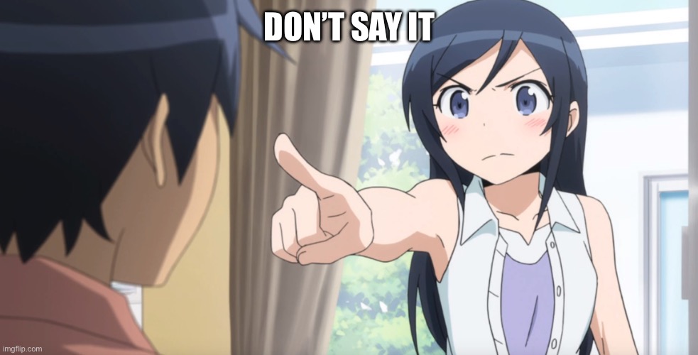 anime girl pointing at you | DON’T SAY IT | image tagged in anime girl pointing at you | made w/ Imgflip meme maker