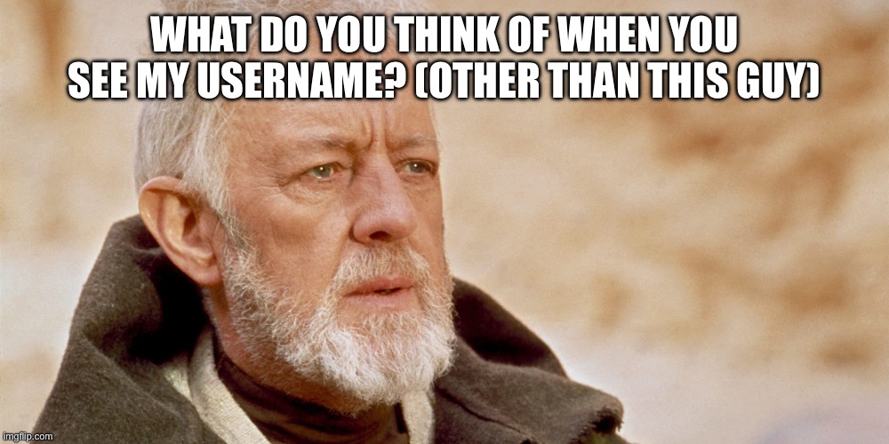 ObiWanKenobi | WHAT DO YOU THINK OF WHEN YOU SEE MY USERNAME? (OTHER THAN THIS GUY) | image tagged in obiwankenobi | made w/ Imgflip meme maker
