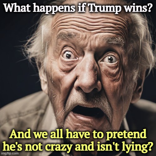 When Trump moves into the White House permanently, do we have to humor him forever? | What happens if Trump wins? And we all have to pretend he's not crazy and isn't lying? | image tagged in trump,liar,mental illness,senile,dementia | made w/ Imgflip meme maker