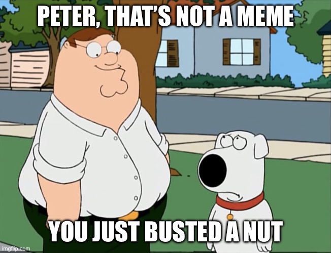 Peter that’s not a meme… | PETER, THAT’S NOT A MEME; YOU JUST BUSTED A NUT | image tagged in peter that s not a meme | made w/ Imgflip meme maker