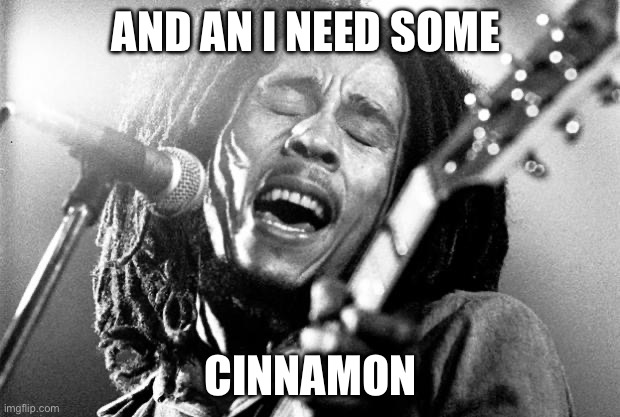 Bob Marley | AND AN I NEED SOME; CINNAMON | image tagged in bob marley | made w/ Imgflip meme maker