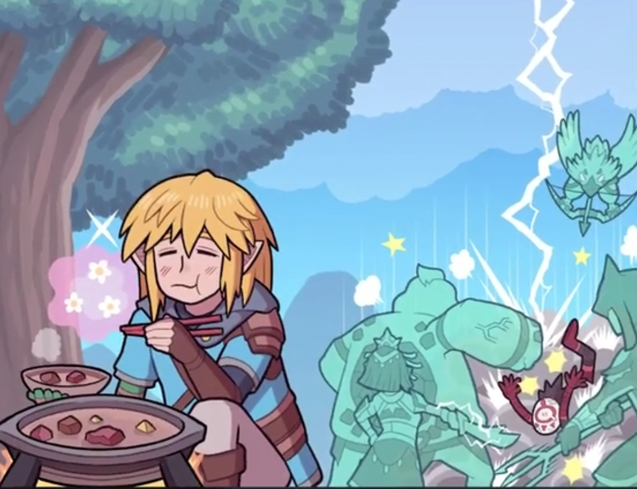 Link eat peacefully, while the Sages beat Yiga down Blank Meme Template