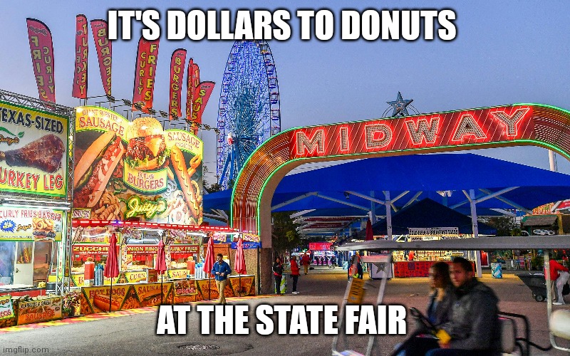 State Fair | IT'S DOLLARS TO DONUTS; AT THE STATE FAIR | image tagged in funny memes | made w/ Imgflip meme maker
