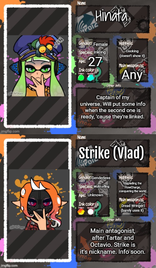 Did somebody say... two new Splatoon OCs? Meet Hinata and Strike! (In reality, I have like... 13 OCs with them so uh... yeah.) | made w/ Imgflip meme maker