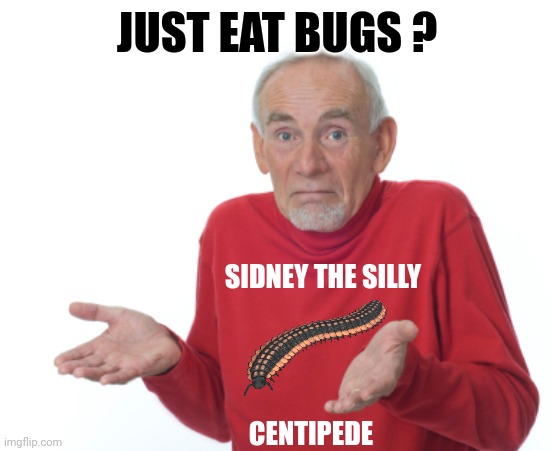 Guess I'll die  | JUST EAT BUGS ? CENTIPEDE SIDNEY THE SILLY | image tagged in guess i'll die | made w/ Imgflip meme maker