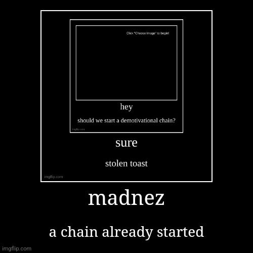 madnez | a chain already started | image tagged in funny,demotivationals | made w/ Imgflip demotivational maker