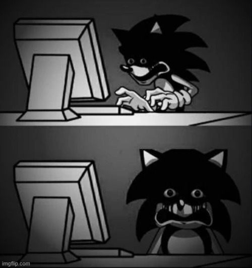 Sonic looks at computer and regrets | image tagged in sonic looks at computer and regrets | made w/ Imgflip meme maker