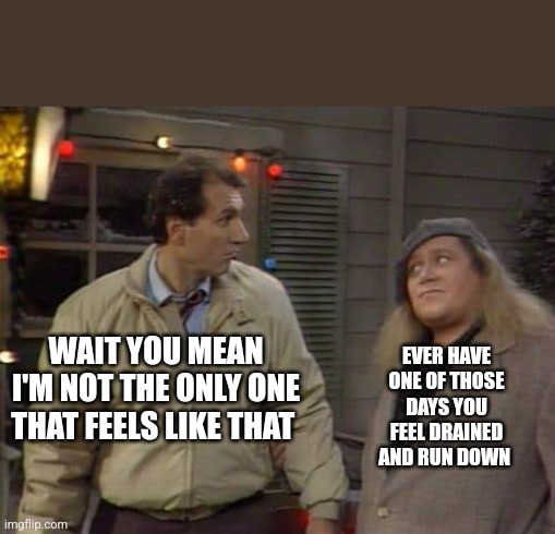 EVER HAVE ONE OF THOSE DAYS YOU FEEL DRAINED AND RUN DOWN; WAIT YOU MEAN I'M NOT THE ONLY ONE THAT FEELS LIKE THAT | image tagged in al bundy,sam kinison,married with children | made w/ Imgflip meme maker