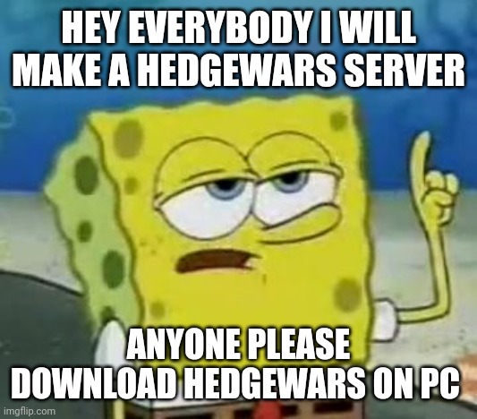 Message to everyone | HEY EVERYBODY I WILL MAKE A HEDGEWARS SERVER; ANYONE PLEASE DOWNLOAD HEDGEWARS ON PC | image tagged in memes,i'll have you know spongebob | made w/ Imgflip meme maker