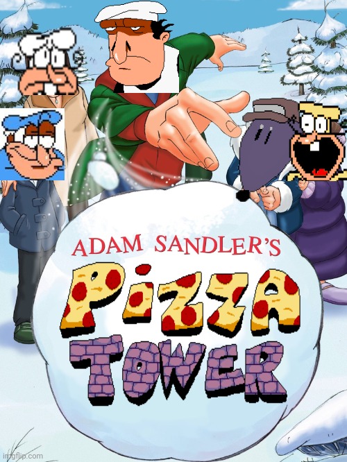 Adam Sandler's pizza tower again | image tagged in adam sandler's snowball | made w/ Imgflip meme maker