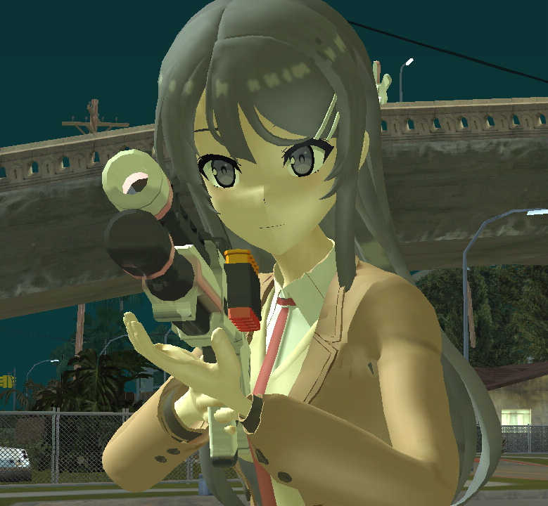High Quality mai sakurajima holding a shotgun Blank Meme Template