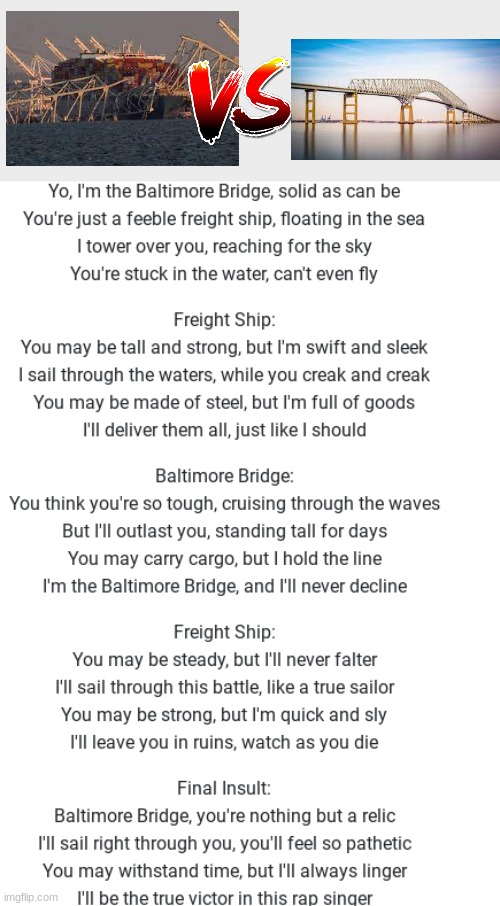 baltimore bridge VS freight ship | made w/ Imgflip meme maker