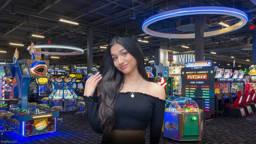 Jasmine Mir is Having Fun at Dave and Busters | image tagged in deviantart,new york,youtube,new york city,girl,arcade | made w/ Imgflip meme maker