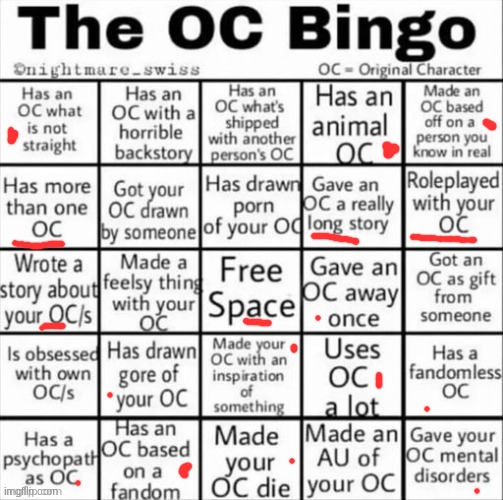 :) | image tagged in the oc bingo | made w/ Imgflip meme maker
