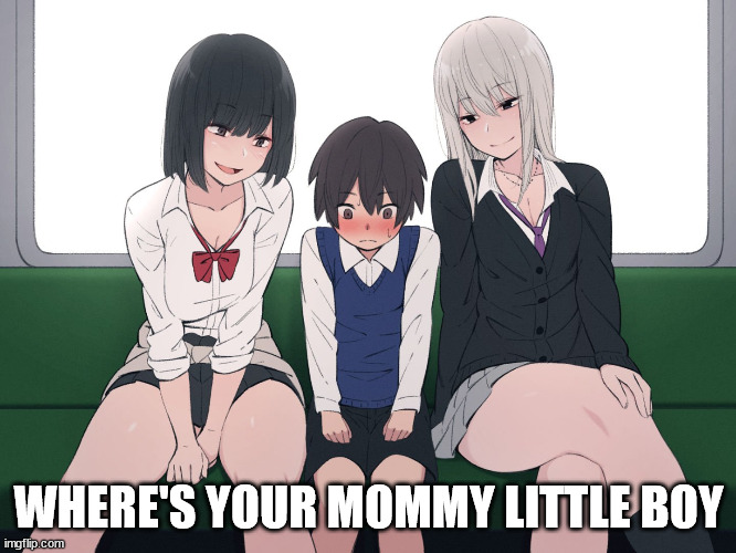 DO NOT let these women near a child or they will 18+ them | WHERE'S YOUR MOMMY LITTLE BOY | image tagged in anime women on train | made w/ Imgflip meme maker