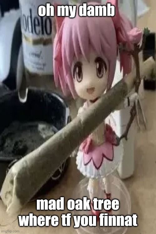 madoka with a fat blunt | oh my damb; mad oak tree where tf you finnat | image tagged in madoka with a fat blunt | made w/ Imgflip meme maker