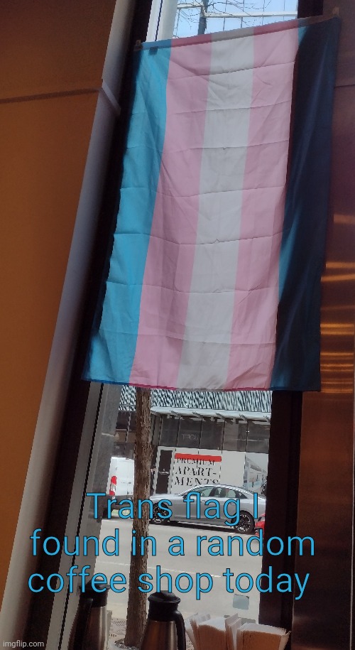 Trans flag I found in a random coffee shop today | made w/ Imgflip meme maker