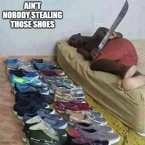 Safe Shoes | AIN'T NOBODY STEALING THOSE SHOES | image tagged in funny,memes | made w/ Imgflip meme maker