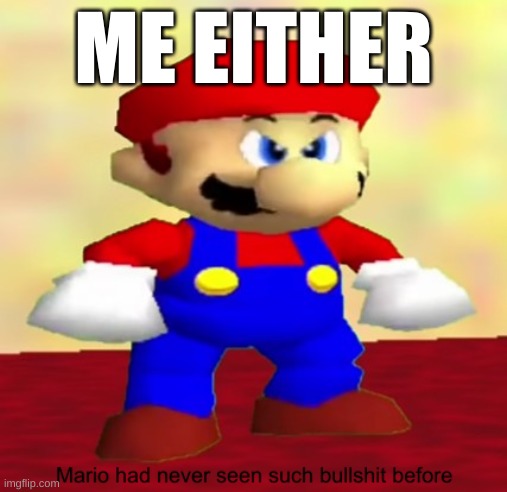 Mario had never seen such bullshit before | ME EITHER | image tagged in mario had never seen such bullshit before | made w/ Imgflip meme maker