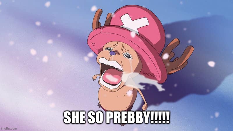 crying chopper one piece | SHE SO PREBBY!!!!! | image tagged in crying chopper one piece | made w/ Imgflip meme maker