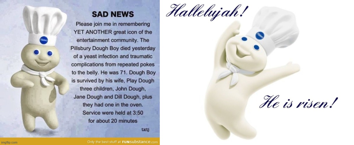 Happy what? | image tagged in pillsbury doughboy,he is risen | made w/ Imgflip meme maker