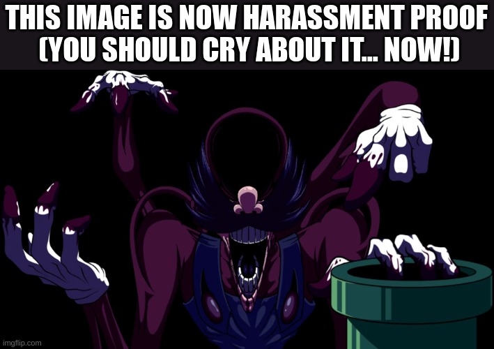 THIS IMAGE IS NOW HARASSMENT PROOF
 (YOU SHOULD CRY ABOUT IT... NOW!) | made w/ Imgflip meme maker