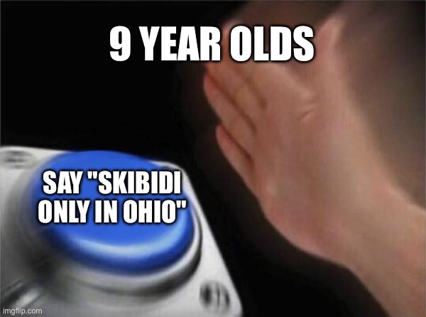 A day in the life of a 9 year old | 9 YEAR OLDS; SAY "SKIBIDI ONLY IN OHIO" | image tagged in memes,blank nut button | made w/ Imgflip meme maker