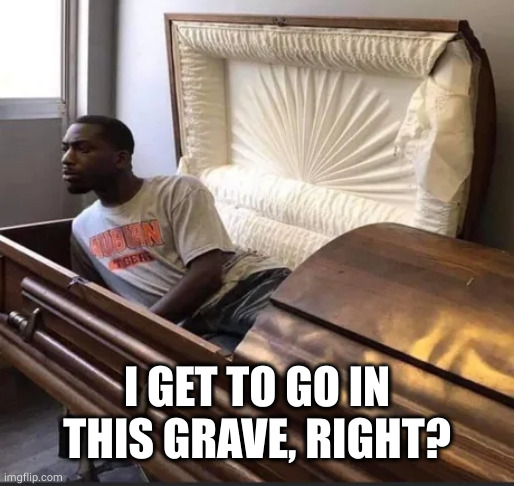 Coffin | I GET TO GO IN THIS GRAVE, RIGHT? | image tagged in coffin | made w/ Imgflip meme maker