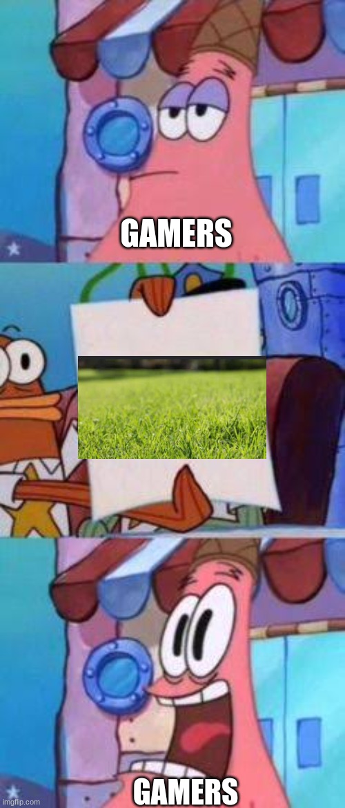 Lets be legit | GAMERS; GAMERS | image tagged in scared patrick | made w/ Imgflip meme maker