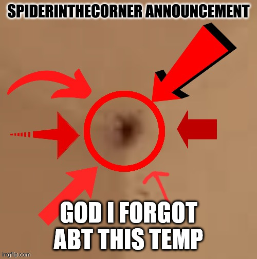 spiderinthecorner announcement | GOD I FORGOT ABT THIS TEMP | image tagged in spiderinthecorner announcement | made w/ Imgflip meme maker
