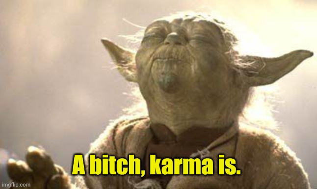 Yoda Meditating | A bitch, karma is. | image tagged in yoda meditating | made w/ Imgflip meme maker