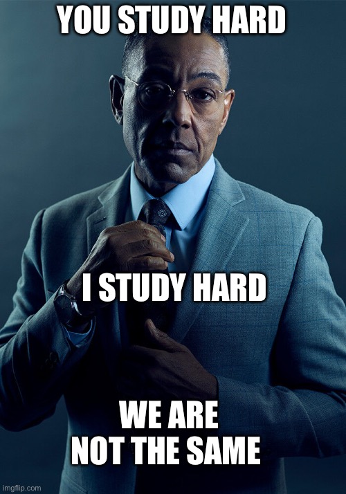 AYO | YOU STUDY HARD; I STUDY HARD; WE ARE NOT THE SAME | image tagged in gus fring we are not the same,hard,study,school,homework,memes | made w/ Imgflip meme maker