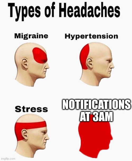 When your dreams involve fire alarms and bells... | NOTIFICATIONS AT 3AM | image tagged in headaches,3am,funny | made w/ Imgflip meme maker