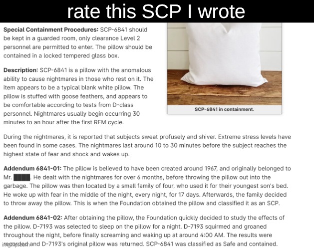 rate this SCP I wrote | made w/ Imgflip meme maker