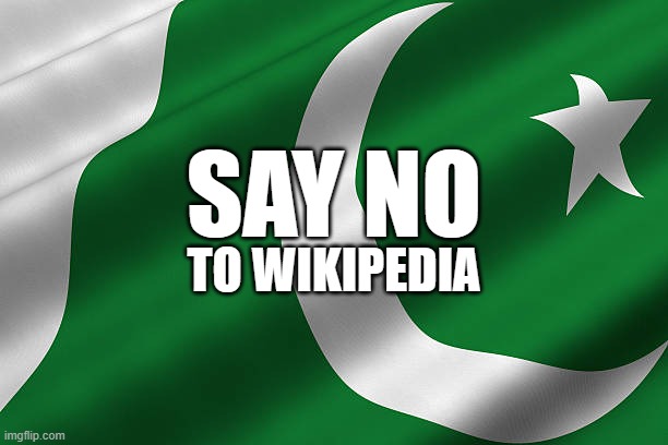 PAK SAYS NO TO WIKIPEDIA | SAY NO; TO WIKIPEDIA | image tagged in wikipedia,pakistan | made w/ Imgflip meme maker