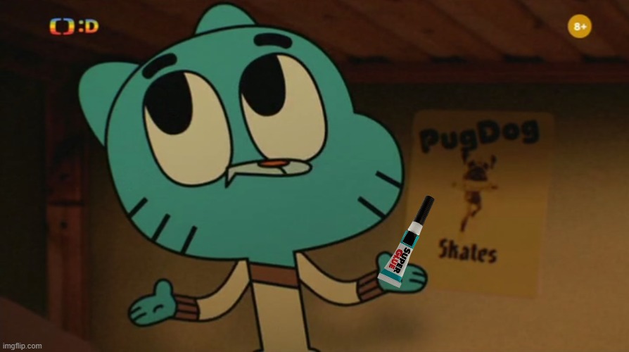 Gumball gags glue | image tagged in gumball closing his mouth | made w/ Imgflip meme maker