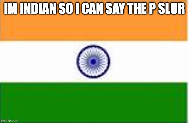 Indian flag | IM INDIAN SO I CAN SAY THE P SLUR | image tagged in indian flag | made w/ Imgflip meme maker