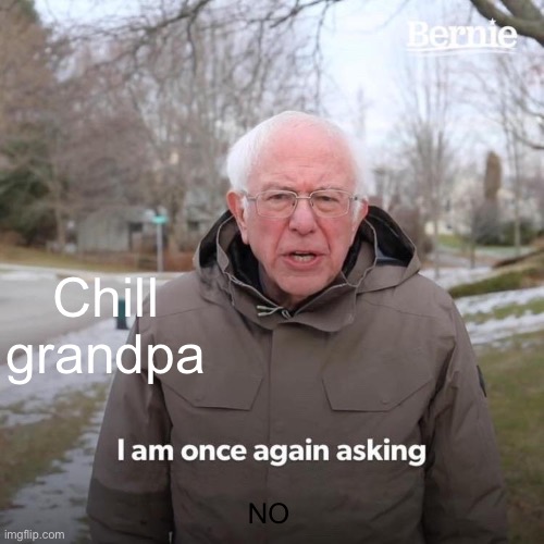 Bernie I Am Once Again Asking For Your Support | Chill grandpa; NO | image tagged in memes,bernie i am once again asking for your support | made w/ Imgflip meme maker