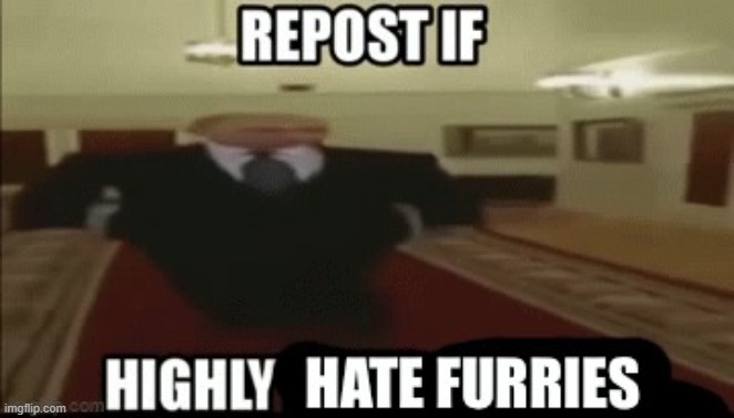 Repost if highly hate furries | image tagged in repost if highly hate furries | made w/ Imgflip meme maker
