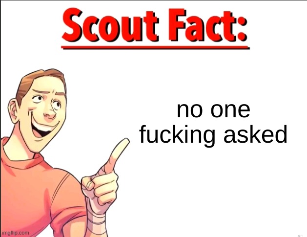 Scout Fact | no one fucking asked | image tagged in scout fact | made w/ Imgflip meme maker