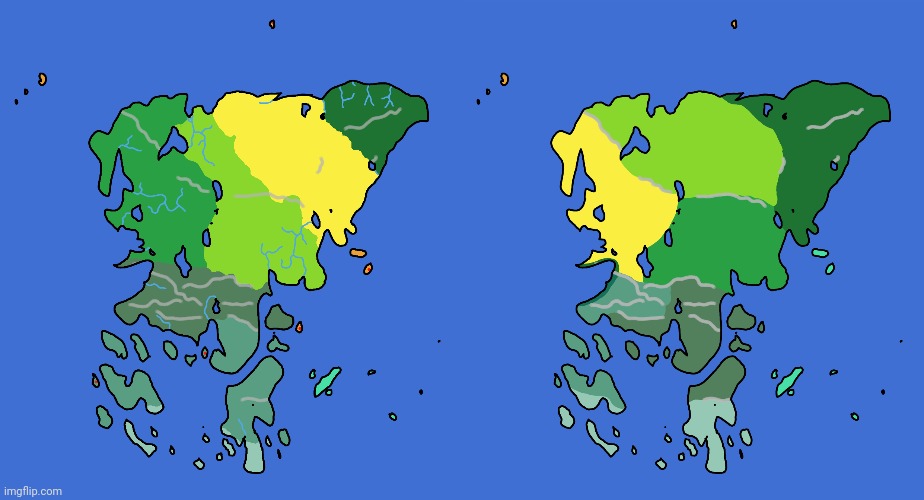 Two versions of the same continent I made | made w/ Imgflip meme maker