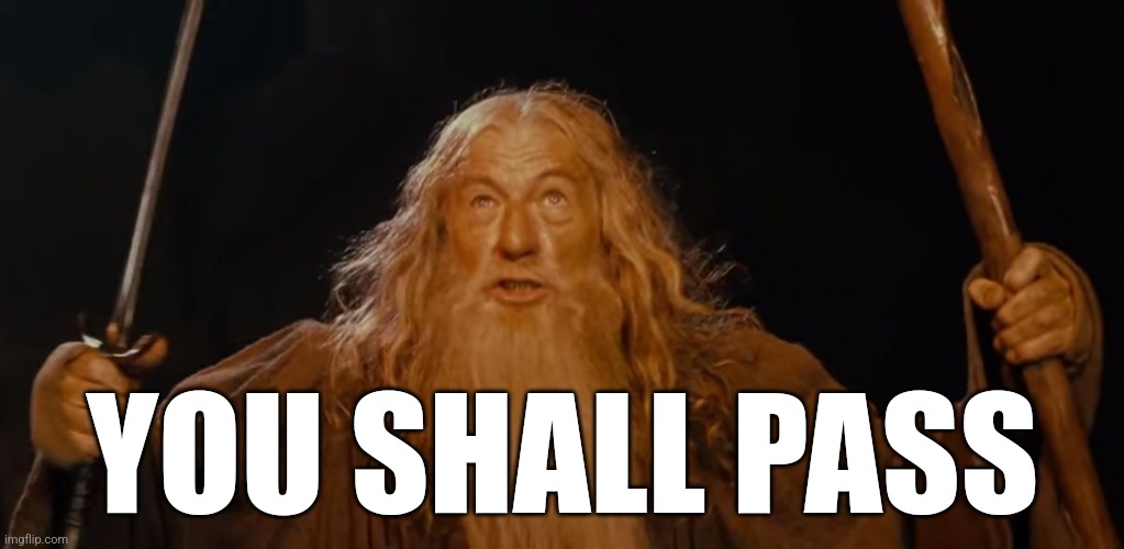 You shall pass! | YOU SHALL PASS | image tagged in you shall pass | made w/ Imgflip meme maker