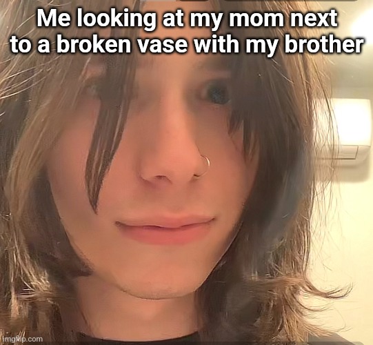 Based | Me looking at my mom next to a broken vase with my brother | image tagged in shit | made w/ Imgflip meme maker